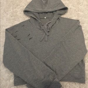 Cropped Sweatshirt w Rips (Dark Gray)